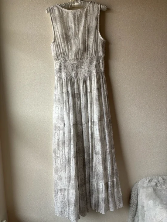 Boho White Sleeveless Maxi Dress Floral Abstract Print - Picture 2 of 7